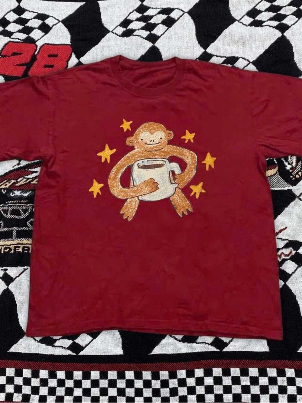 Maroon Monkey Coffee Graphic T-Shirt - Brand